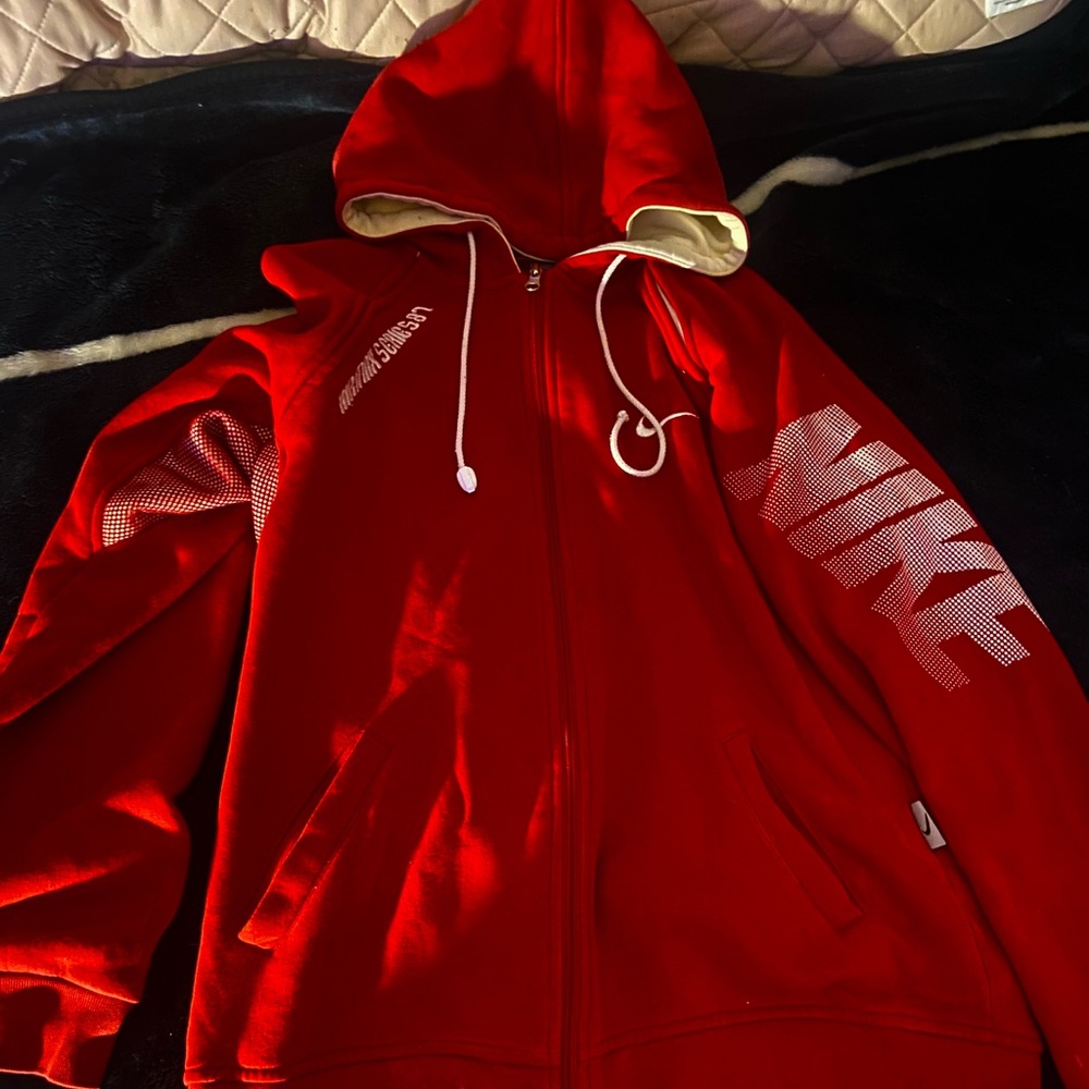 Nike Red and White Zip-Up Hoodie